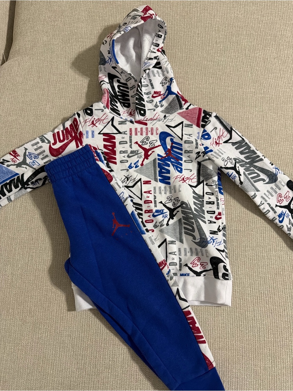 Jordan Kids Hoodie & Blue Joggers Set with Multicolor Logo Print